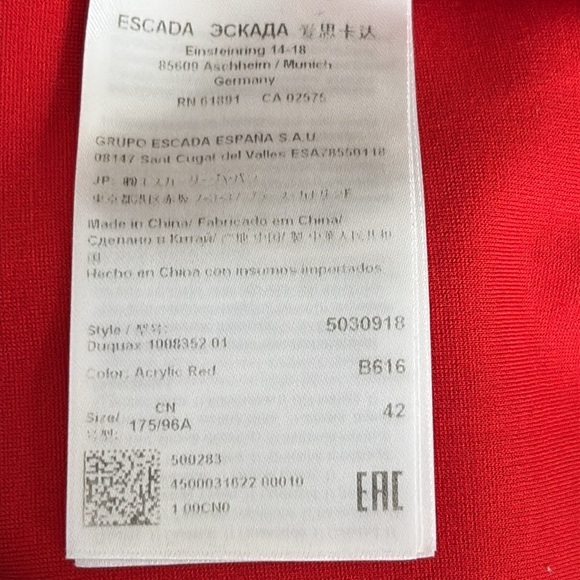 Escada Duquax Ruched Side Jersey Knit Shift Dress in Acrylic Red - Size 12 (US) - Picture 7 of 9